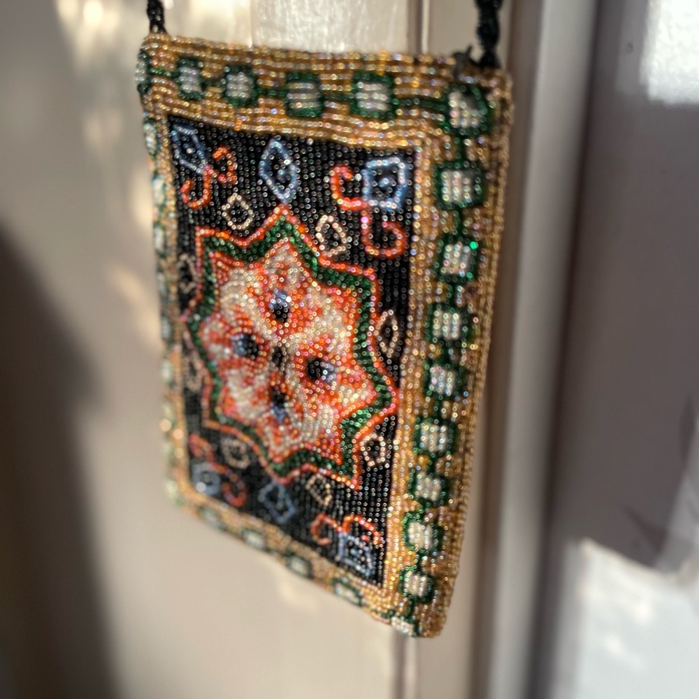 VINTAGE Hand Beaded Multicolor Abstract Crossbody Bag- Christiana